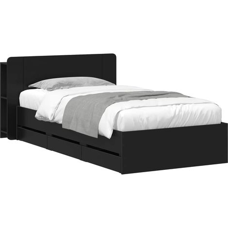 Bed Frame with Storage Black 75 x 190 cm Engineered Wood vidaXL (1/5)