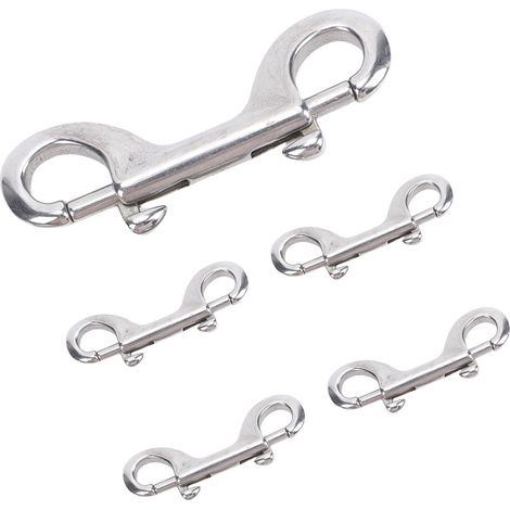 Mousqueton double en acier inoxydable ultra-résistant pour cordes, chaînes, laisses, brides pour animaux, loquets de portail agricole, lot de 5 (100 mm). (1/5)