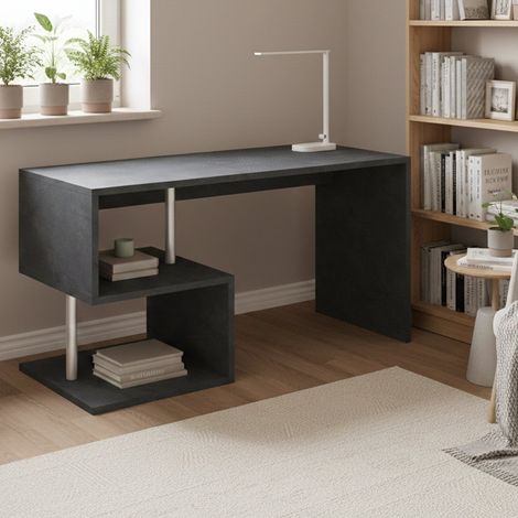 Dmora Esse escritorio moderno para oficina y estudio con estante, Made in Italy, mesa de ordenador, escritorio para PC, 140x60h78 cm, color gris ceniza, con embalaje reforzado (1/4)