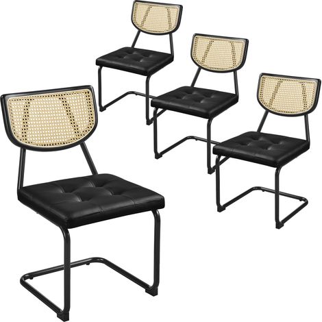 Yaheetech Set 4 Sedie Sala da Pranzo Imbottite Classiche Moderne in Finta Pelle e Metallo a Sbalzo Portata 136 Kg Neri (1/5)