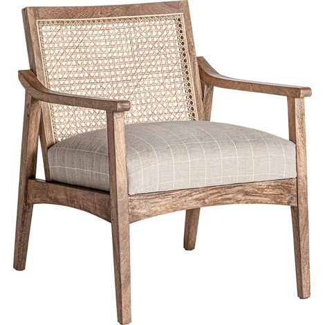 Fauteuil Valhey style colonial en bois de mango - Teinte naturelle bois de mango avec ratán beige