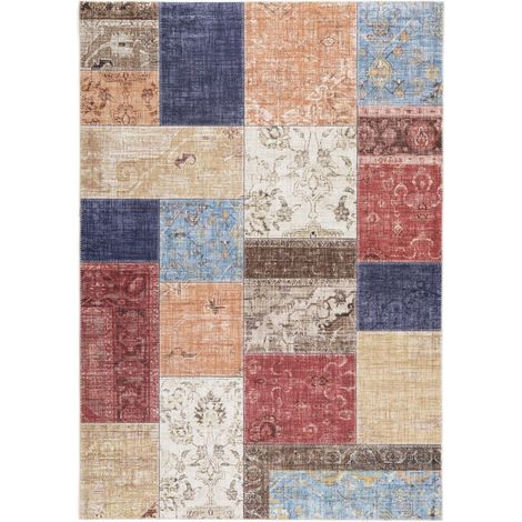 Tapis salon et chambre 200x290 beige et bleu tissé motif géométrique VIVACE 9