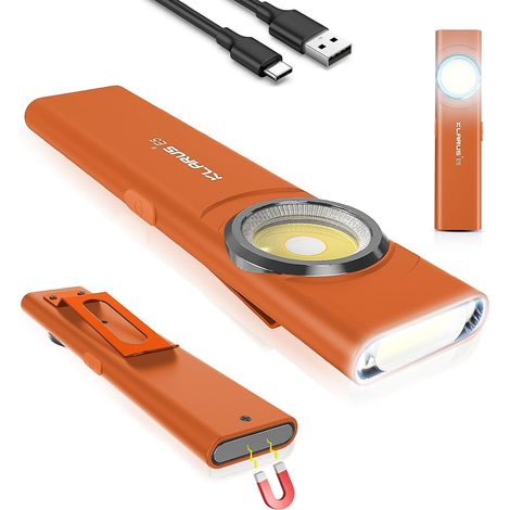 Lampada da lavoro COB ricaricabile tramite USB C, mini torcia EDC piatta da 600 lumen con base magnetica e clip a fibbia, adatta per manutenzione, campeggio, escursionismo, emergenza [Classe energetic (1/5)
