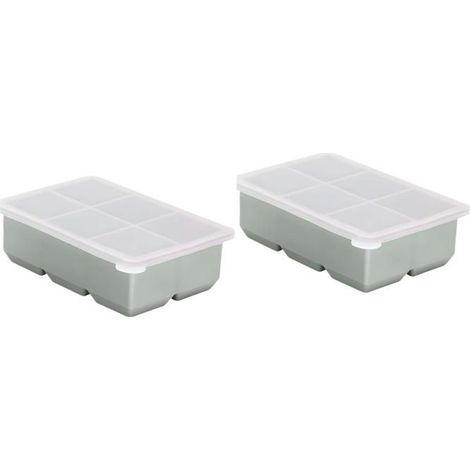 Lot de 2 grands bacs à glaçons avec couvercles, moules en silicone anti-fuites et empilables pour cocktails et whisky (1/5)
