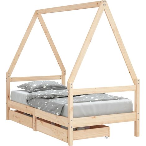 Lit enfant - Lit contemporain et tiroirs 80x160cm bois de pin massif fr6077 - Maison La Vie (1/5)