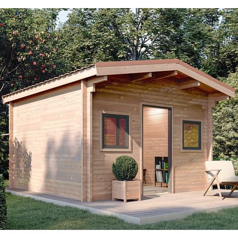 Abri de jardin bois douglas 15m² – Madriers 55mm – Toit bacacier – Porte PVC – 2 fenêtres double vitrage – Monnet Seve (1/5)
