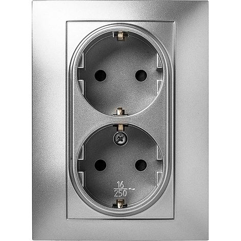 PRISE MURALE ENCASTRABLE DOUBLE ALUMINIUM - 16 A (1/5)