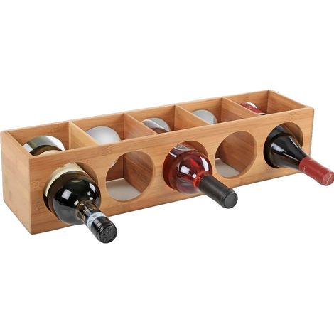 Étagère à vin en bambou, tient 5 bouteilles, design moderne, Couleur bois naturel (1/2)