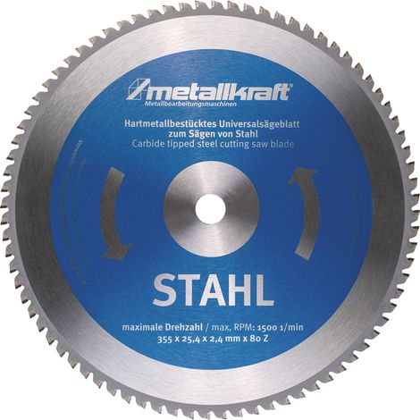 Lame de scie circulaire TCT pour inox dia. 355x2,4x25,4 mm 90 dents en carbure qualité japonaise Metallkraft TCT355T90IN (1/2)