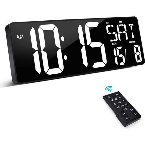 royaluxe -Horloge Digitale avec Télécommande, 16,5'' LED Horloge Murale Digitale, Reveil Numerique à Luminosité Réglable, Horloge Murale Numérique avec He/Date/Température (1/5)