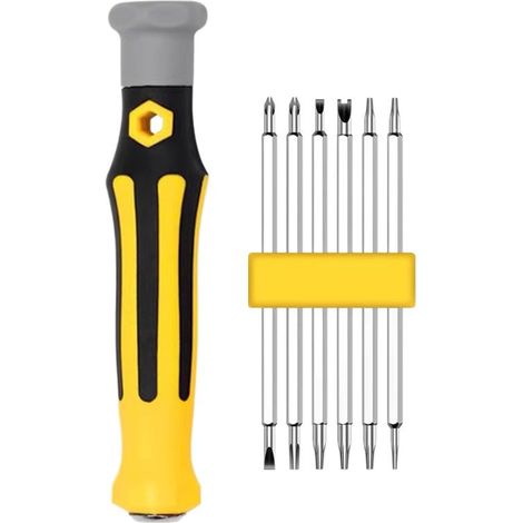 12 Tournevis avec Manche Ergonomique Embouts, Plat, Croix, Tri Aile, Triangulaire, U Acier Carbone Résistant (1/5)