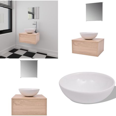 Meubles de salle de bains trois pièces Beige - Meuble De Salle De Bain - Ensemble Salle De Bain - Lavabo Suspendu - Miroir Salle De Bain - Rangement Salle De Bain - Home & Living (1/5)
