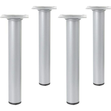 Lot de 4 Pieds Ronds pour Meuble - 30X100 cm - Acier - pour Tables Basses, Tables de Nuit, Commodes... - Embout Anti-Rayures - Résistants - Noir - Visserie Incluse (1/4)