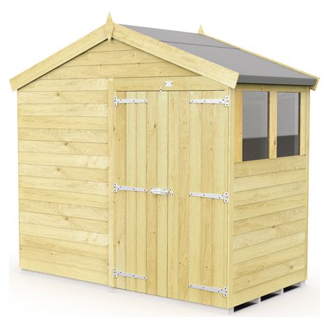 8 x 4 Feet Apex Shed - Double Door With Windows - Wood - L127 x W231 x H217 cm