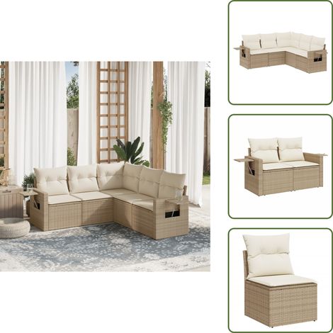 The Living Store Salon de jardin avec coussins 5 pcs beige résine tressée - Salon De Jardin - Meuble De Jardin - Canapé Extérieur - Ensemble Salon De Jardin - Mobilier De Jardin (1/5)