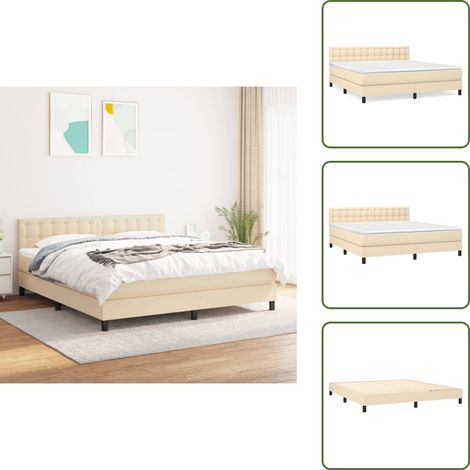 Boxspringbett mit Matratze Creme 180x200 cm Stoff - Boxspringbett - Doppelbett - Cremefarbenes Bett - Bettrahmen - Matratze (1/5)