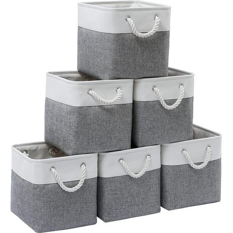 APEX Lot de 6 grands bacs de rangement pliables en tissu avec cordes, de 28 x 28 x 28 cm, pour la maison. (1/5)