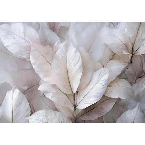 Papier peint mural feuilles abstrait 3D gris intissé grand format design intérieur salon chambre pas cher 200x140 cm (1/5)
