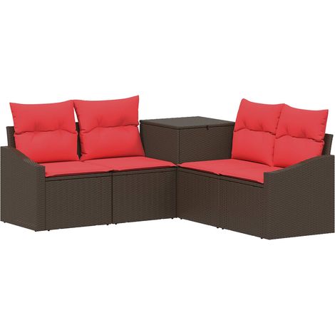 Sofa Set 5 stk. Braun und Rot Polyrattan und Stahl vidaXL (1/5)
