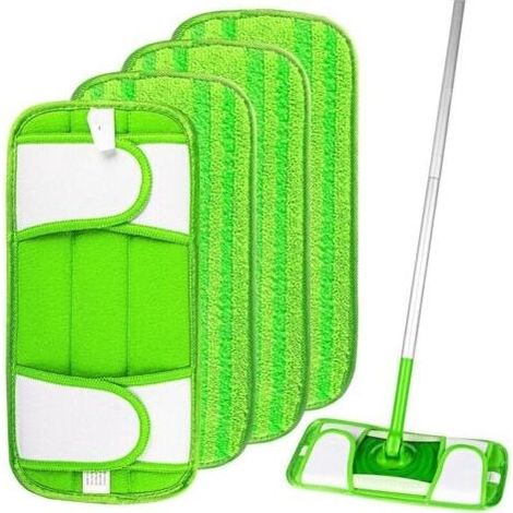 Lingettes Reutilisable pour Swiffer Sweeper 4 Packs,à vadrouille réutilisable,Mop Pads en Microfibres pour Nettoyer et frotter Les sols secs ou humides, Le Bois, carrelage et marbre (1/5)