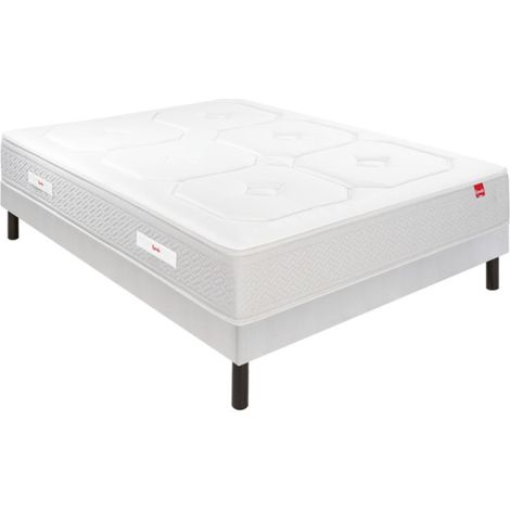Ensemble Epeda LE BEAU SEJOUR + Sommier Confort Medium + Pieds 90x200 Gris souris Ressorts