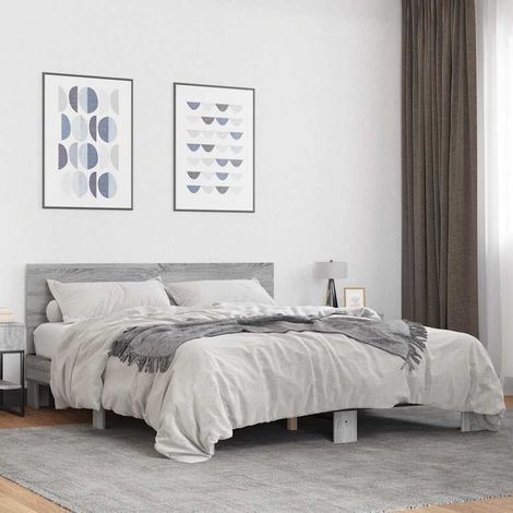 Cadre de lit avec sommier à lattes, gris sonoma, 150 x 200 cm, sans matelas - PANGIVO (1/5)