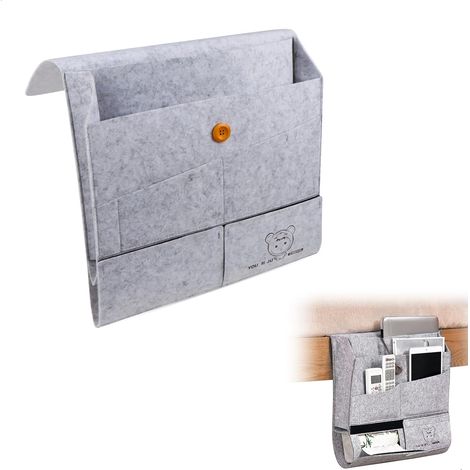 Armrest Sofa Felt Hanging Storage Multi-Layer, Non-Slip Bedside Hanging Fabric, Armrest Bag, Bed Pocket for Handkerchiefs, Mobile Phones and Remote Controls (Grey) (1/5)