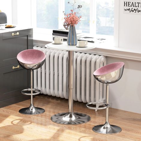 Stehtisch mit verstellbarer Höhe, 360° drehbarem Fuß, rundem Sockel, hoher Stehtisch für Küche und Esszimmer, Ø 63 x 67–93 cm, Weiß