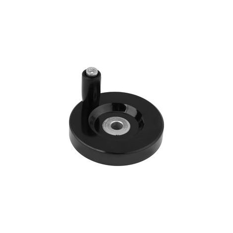 Poignée rotative pour fraiseuses, 8 x 63 mm, volant avec retour, rond en bakélite noire.