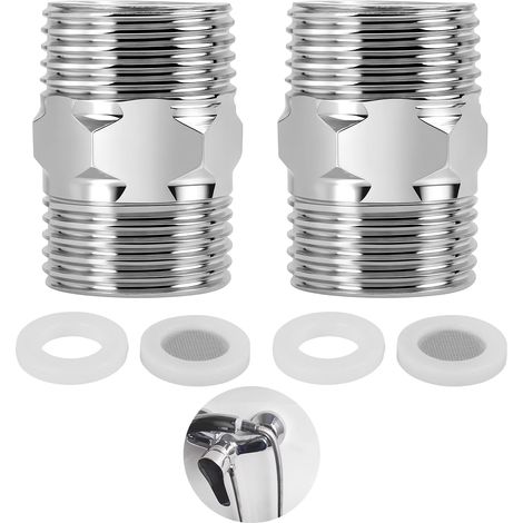 2 Pièces Adaptateur de Tuyau de Douche 1/2" en Acier Inoxydable avec Filetage Double Mâle, Rallonge Robuste avec Élément Filtre à Bulles et Joint d'Étanchéité pour Tuyaux et Robinets (1/5)
