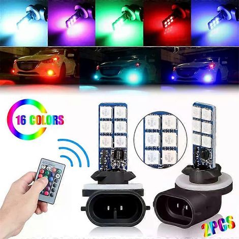 2 ampoules antibrouillard H8 9005 881 1156 1157 RGB pour voiture, feux de jour (DRL), antibrouillards, LED, télécommande, 12 V. (1/5)