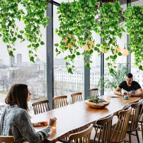 4 pièces Plantes artificielles suspendues - 90 cm Faux Lierre Plante Faux Suspendu Verdure scindapsus Feuilles pour la décoration de Mur de Jardin de fête de Mariage (1/5)