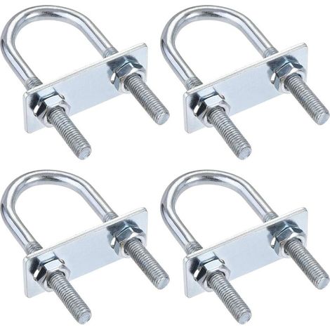 Lot de 4 boulons en U ronds, 31 mm de largeur intérieure, 90 mm de longueur, acier M8, avec écrou et plaque
