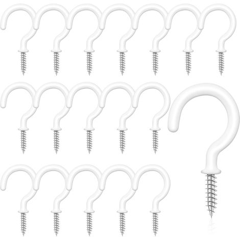 Lot de 20 crochets à vis de plafond blancs avec revêtement en vinyle, crochets de cuisine robustes, crochets de plafond pour suspendre des plantes, des lumières, des tasses, des chies à vent, des uste (1/4)