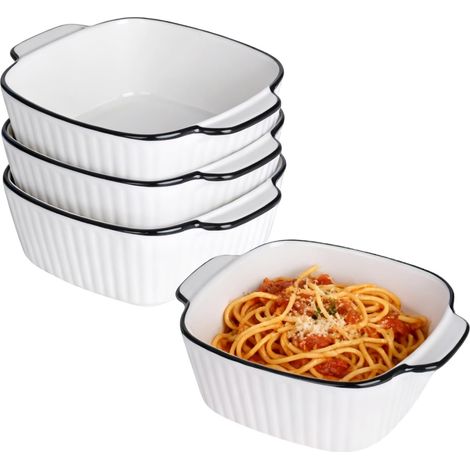 Lot de 4 plats à lasagnes carrés en céramique de 400 ml pour friteuse à air, plat de cuisson, plats à tarte pour four – Petit pour lasagnes, tiramisu, moule de cuisson (1/5)