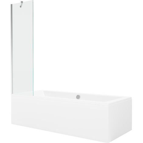 Mexen Cube baignoire rectangulaire 170 x 80 cm avec habillage et paroi de douche à 1 volet 50 cm, transparent, chrome - 5505170 (1/5)