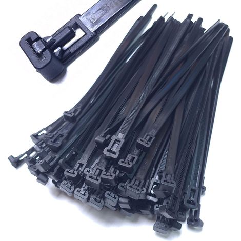 Lot de 10 serre-câbles refermables - 300 mm x 7,6 mm - Noir - Réutilisables - En nylon - Résistant aux UV (1/5)
