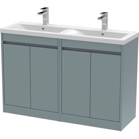 Chartley Contemporary Floor Standing 4 Door Vanity Basin Unit, Ceramic Basin, 1200mm, Coastal Grey (1/4)