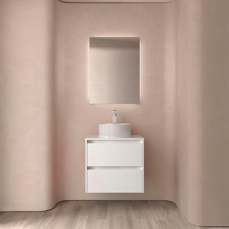 Badezimmermöbel NOJA 600 2 Schubladen WHITE GLOSS + Waschtisch-Platte (1/2)