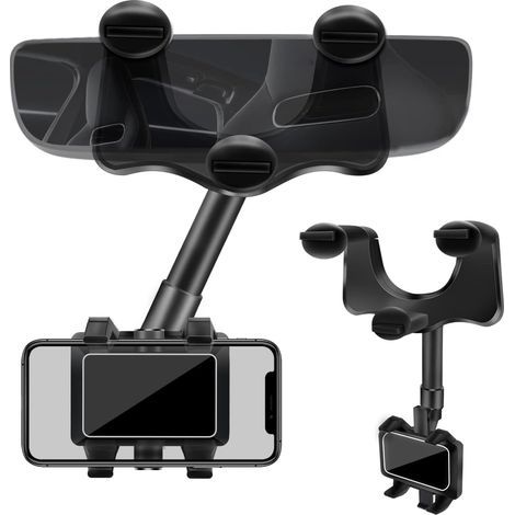 Support de téléphone pour rétroviseur de voiture, support de téléphone pour voiture, support de téléphone pour voiture pivotant à 360°, supports de téléphone pour smartphones de 4 à 7 pouces (1/5)