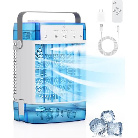 Portable Air Conditioners 1000ml Portable AC Unit with Remote Control 3 Speeds 7 Colors LED Evaporative Air Cooler (1/5)