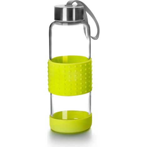 IBILI botella vidrio sky verde 360 ml , Botella vidrio Sky verde 360 mlFabricada en vidrio de alta calidadColor verde limaAgarrador y base de siliconaAntigolpes