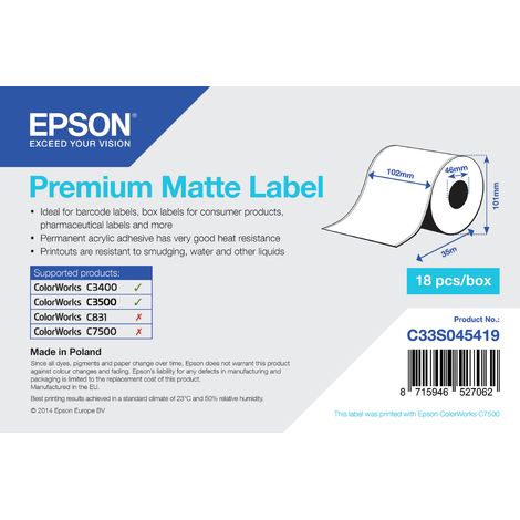 Rollo continuo de Premium Matte Label, 102 mm x 35 m