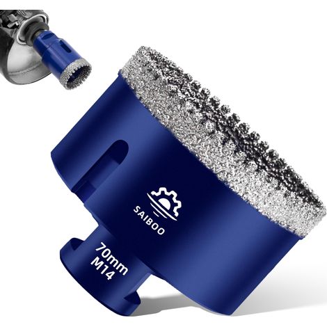 Forets Carrelage Diamant 70mm Scie Cloche Diamantée Brasé Sous Vide et Trépans avec Filetage M14 pour Granit Carrelage Porcelaine Céramique Marbre, pour Meuleuse d'angle (1/5)