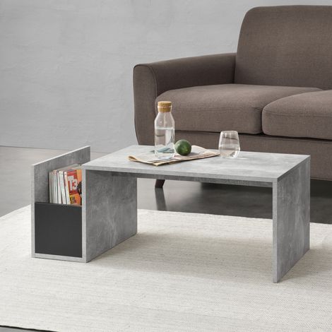 [En.Casa] – Table basse fixe effet béton noir 90 x 45 x 35 cm – Compartiment de rangement latéral – Facile à nettoyer et à assembler (1/6)