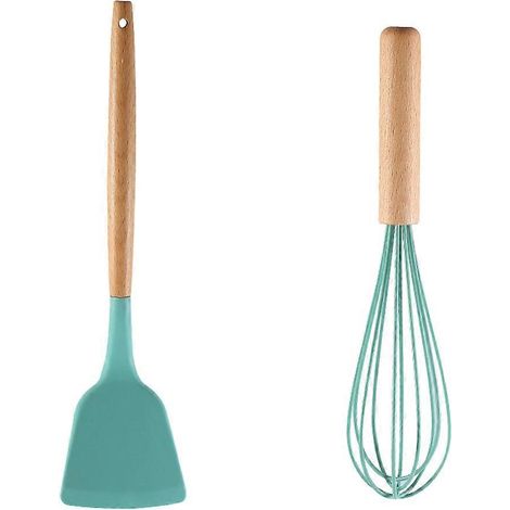 Batterie de cuisine en silicone antiadhésive avec manche en bois, ustensiles de cuisine, ensemble d'ustensiles pour ustensiles de cuisine antiadhésifs (1/4)