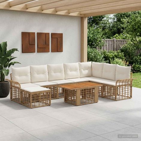 vidaXL Set Divano da Giardino 9 pz Naturale e Bianco Crema polyrattan (1/5)