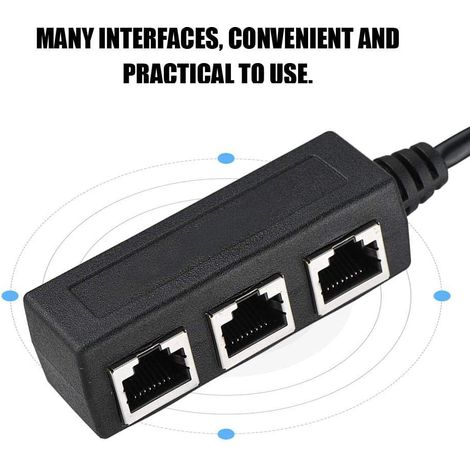 Ethernet Cable Adapter, Splitter Adapter for Ethernet Extension Cable 1 Male to 3 Female Port Splitter with Transfer Connector (1/2)