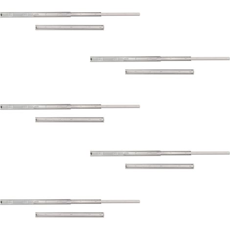 Emuca Lote de 5 juegos de guías para cajones, de bolas, altura 45mm, profundidad 600mm, extracción total, Cincado