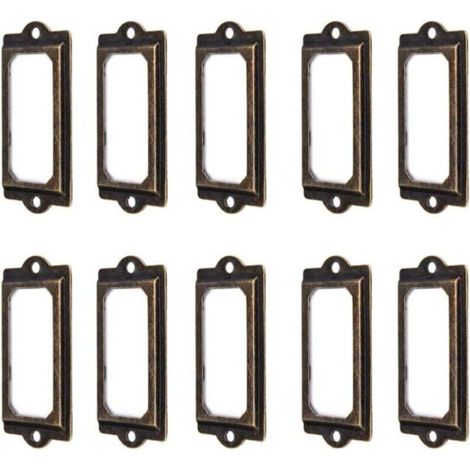 50Pcs porte-étiquette 60 x 17 mm métal bronze vintage porte-étiquette porte-cartes bibliothèque tiroir armoire (1/4)